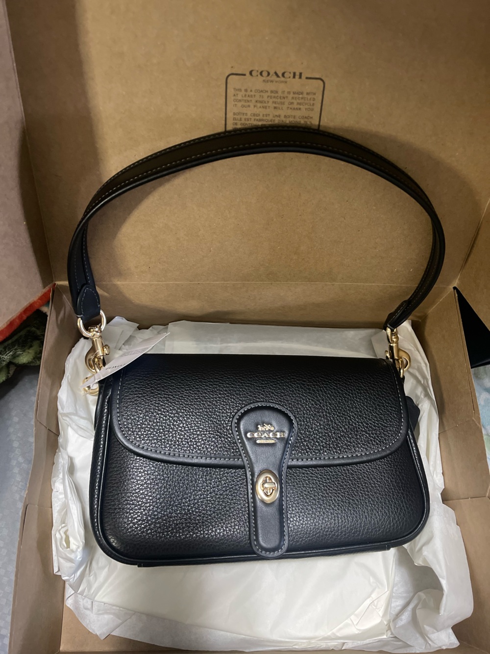 Coach Black Pebbled Leather Shoulder Bag with Gold Hardware